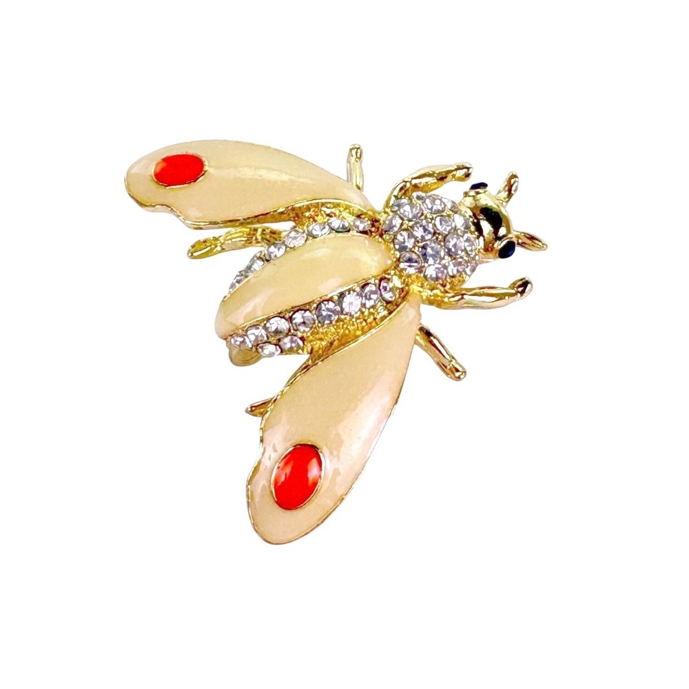 Enamel Bee Brooch Joan Rivers Dupe 1.5" Yellow Gold Enamel Rhinestone Insect Pin